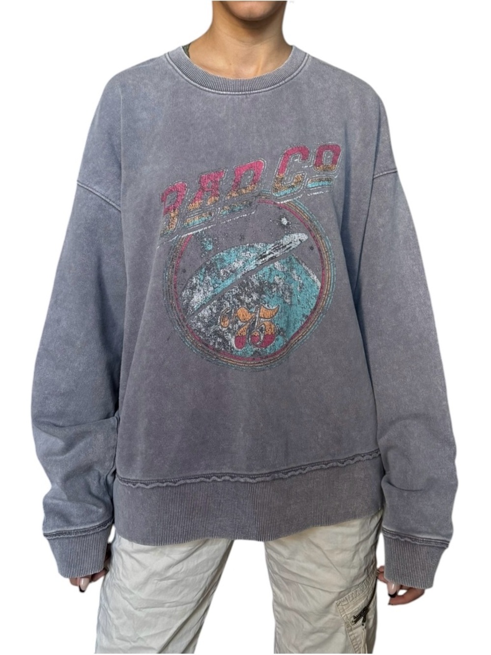 Zara x Bad Co Eclectic Grandpa Stone-Wash Graphic Crewneck Sweatshirt